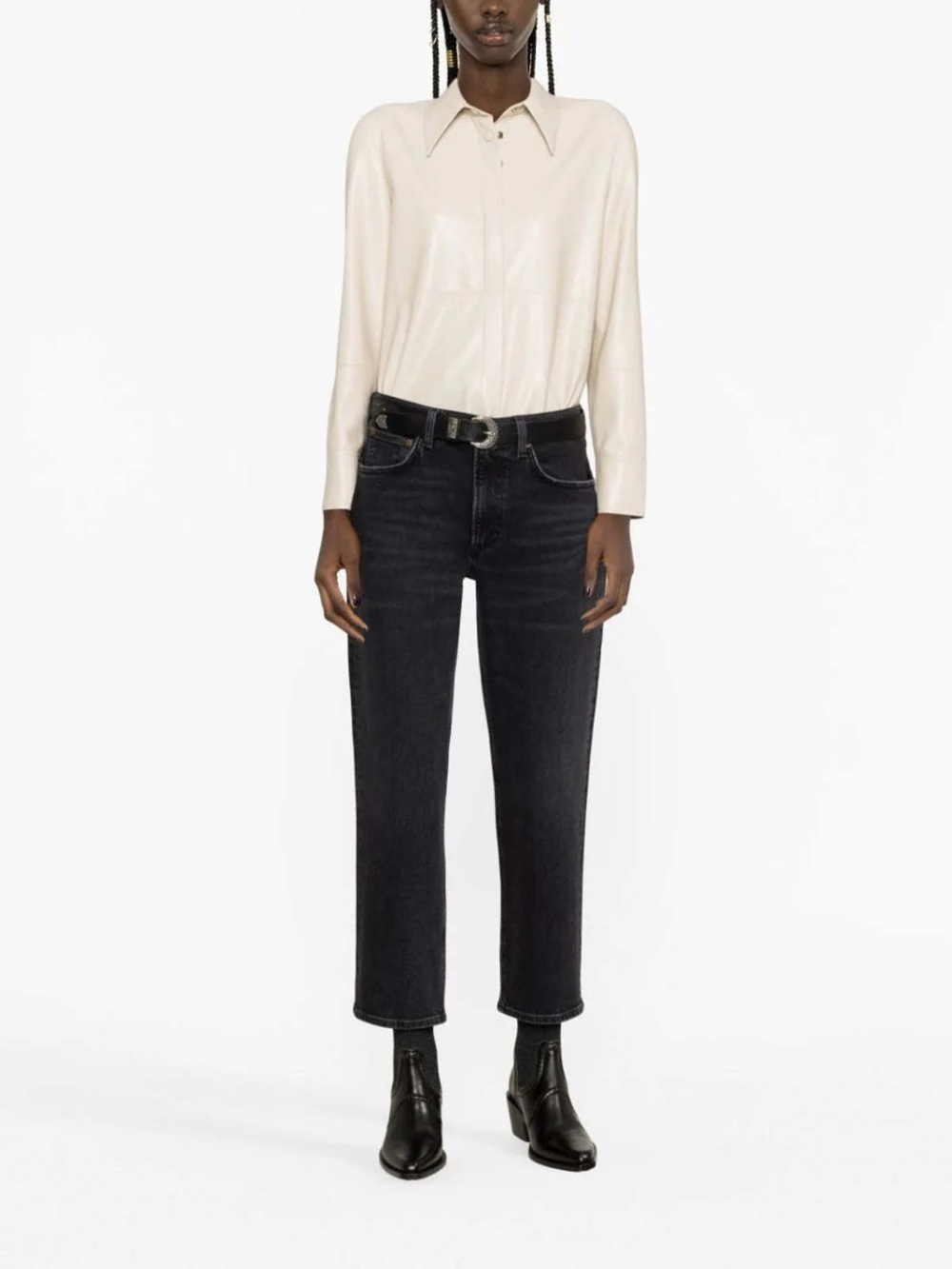 AGOLDE Kye Mid Rise Straight Crop Jeans in Pepper
